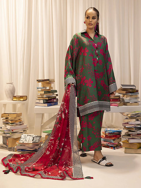 3PC Unstitched Printed Lawn Silk Suit