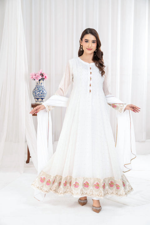 Ayesha closet - 3 pc stitched pari naz white pakistani dress