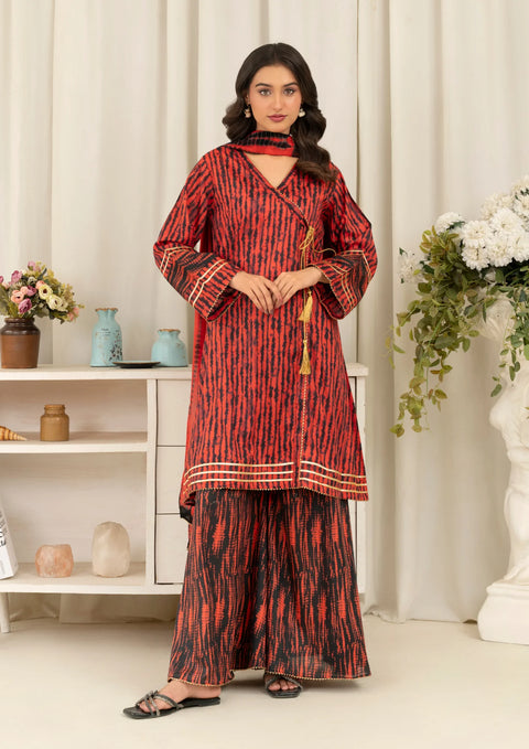 Yolopret - Stitched 3Pc Tie & Dye Digital Print Lawn With Sharara