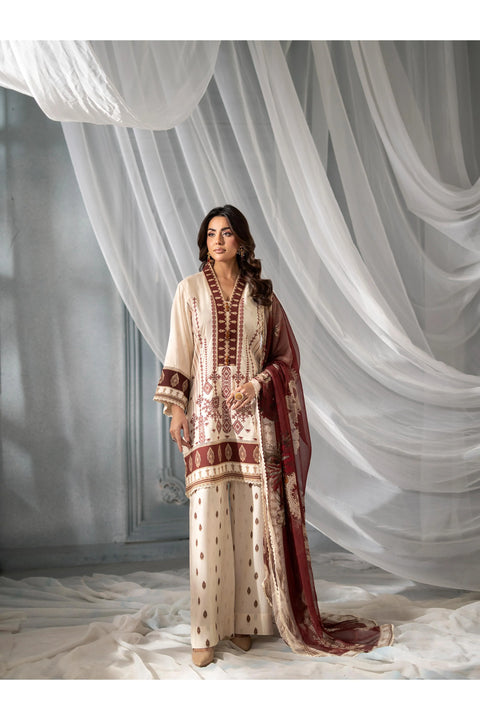 MEERAK - 3 Piece Beige Rose Pret Pakistani Dress