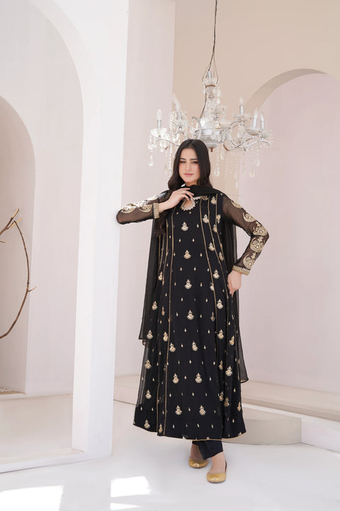 Ayesha Closet - Surtaal 3Pcs Pret Chiffon Embroidered Black