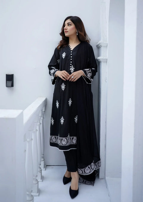 JASHAN Stitched 3Pc Embroidered Lawn Cotton with Embroidered Border Chiffon Dupatta JASHAN