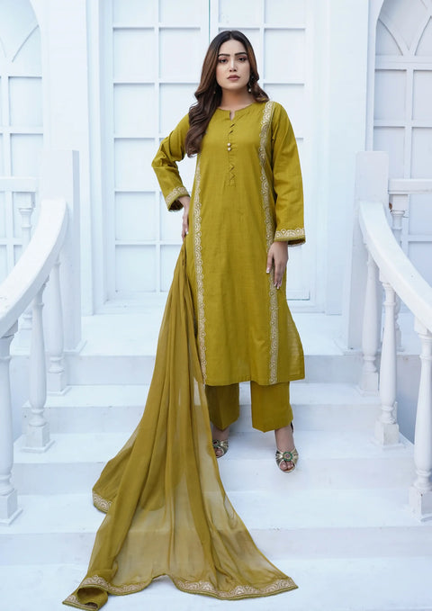 YoloPret - Stitched 3Pc Tilla Embroidered Intermix Lawn with Embroidered Border Chiffon Dupatta JASHAN-S25-0030