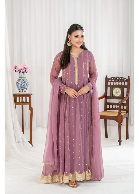 Feroza Tea Pink 3 Pc Stitched Naila Lavender Pakistani Dress