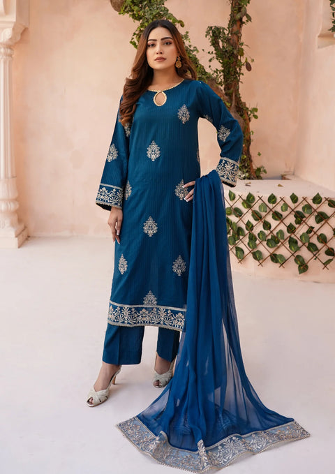 YoloPret - Stitched 3Pc Tilla Embroidered Lawn with Embroidered Border Chiffon Dupatta JASHAN-S25-0032