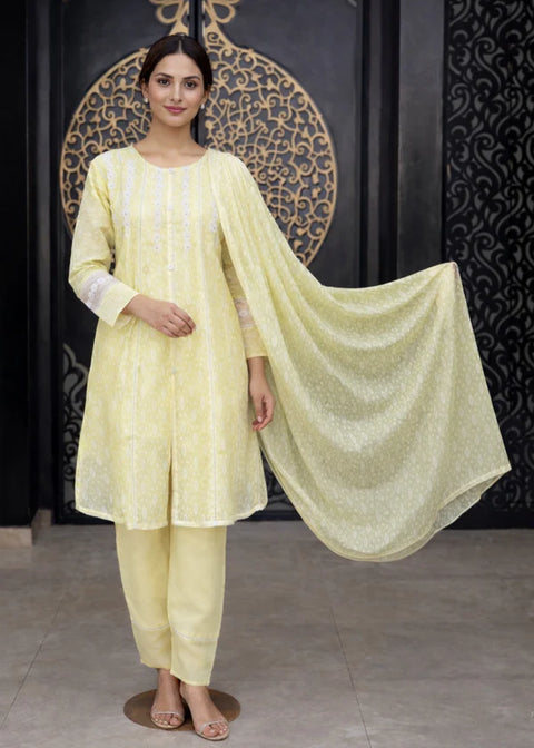 3 Pcs Stitched Frock (Jp40) Lemon