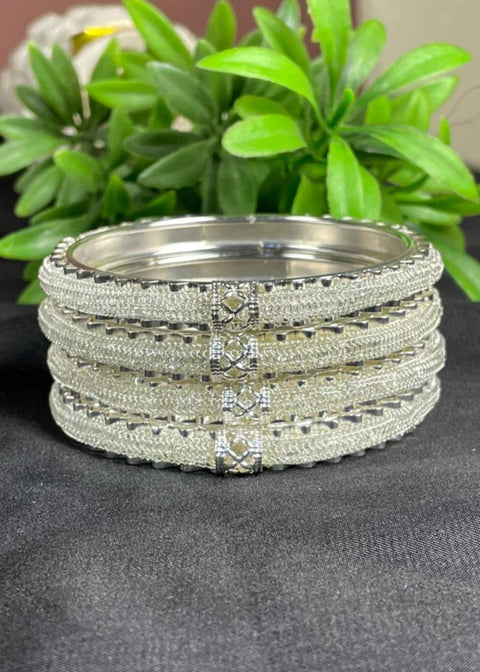 MJ Bb14 Silver Tone Textured Glitter Bangles