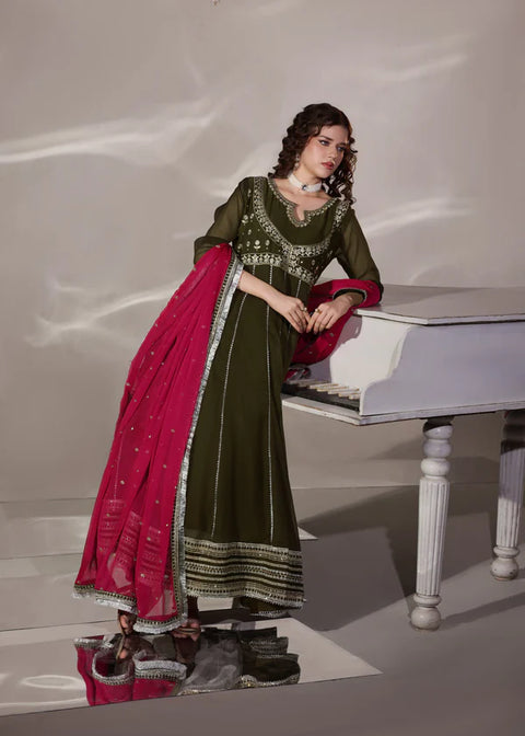 Hooriya Dark Olive 3 Pieces