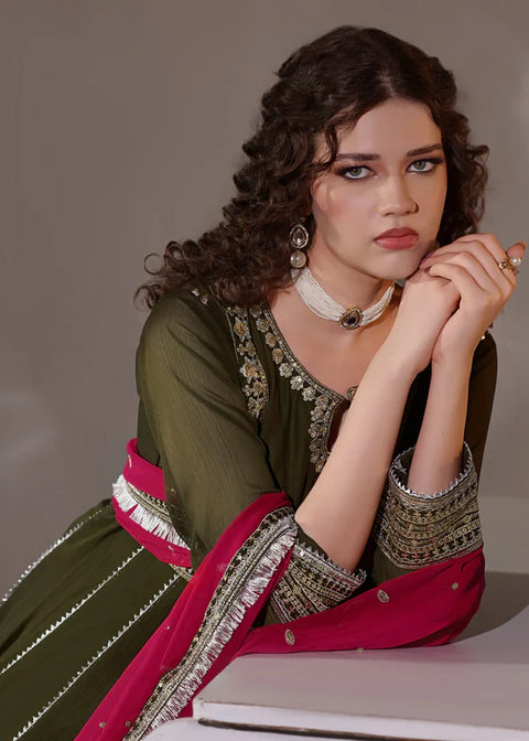 Hooriya Dark Olive 3 Pieces