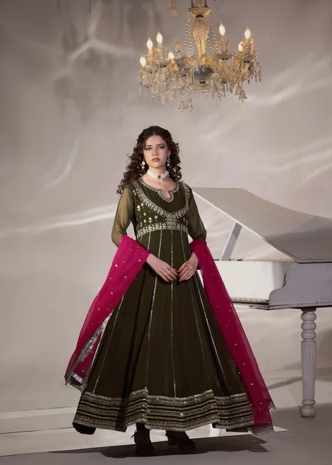 Hooriya Dark Olive 3 Pieces