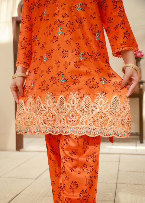 Bright Orange 2pcs Embroided Set KST 156