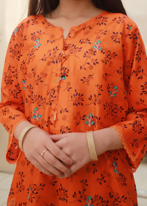 Bright Orange 2pcs Embroided Set KST 156
