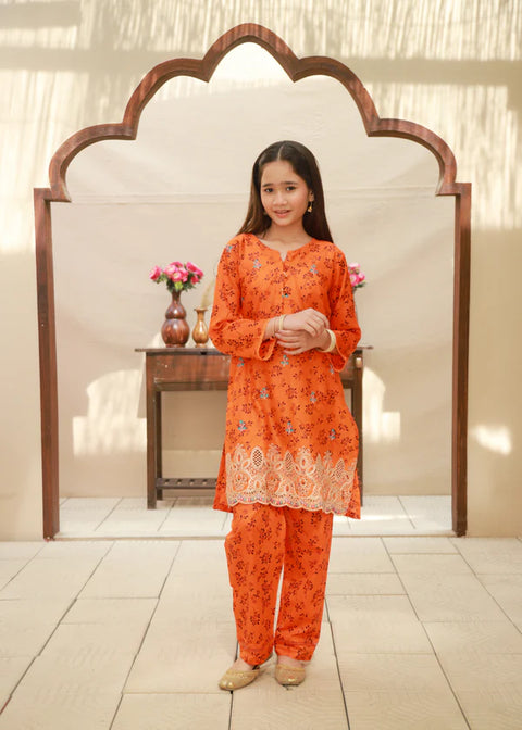 Bright Orange 2pcs Embroided Set KST 156