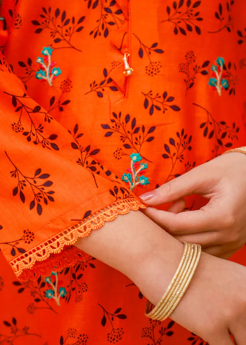 Bright Orange 2pcs Embroided Set KST 156