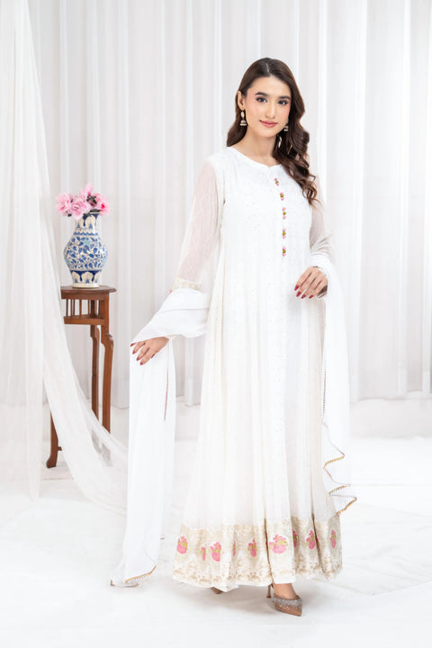 Ayesha closet - 3 pc stitched pari naz white pakistani dress