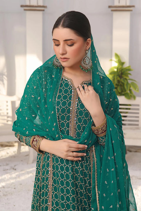 Ayesha Closet - Shehzadi 3Pcs Pret Chiffon Embroidered Sea Green