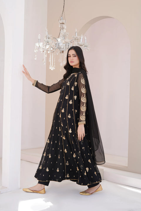 Ayesha Closet - Surtaal 3Pcs Pret Chiffon Embroidered Black