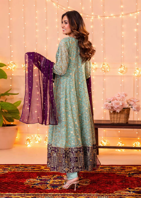 Ayesha Closet - 3 Pc Stitched Hajra Noor Aqua Pakistani Dress