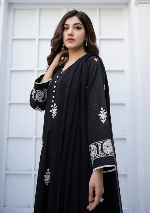 JASHAN Stitched 3Pc Embroidered Lawn Cotton with Embroidered Border Chiffon Dupatta JASHAN