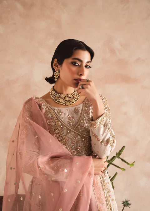 Hooriya 2 - Chiffon Angrakha Set in Ivory