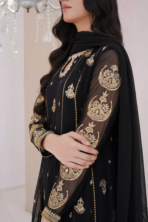 Ayesha Closet - Surtaal 3Pcs Pret Chiffon Embroidered Black