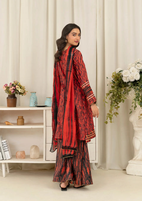 Yolopret - Stitched 3Pc Tie & Dye Digital Print Lawn With Sharara