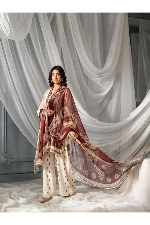 MEERAK - 3 Piece Beige Rose Pret Pakistani Dress