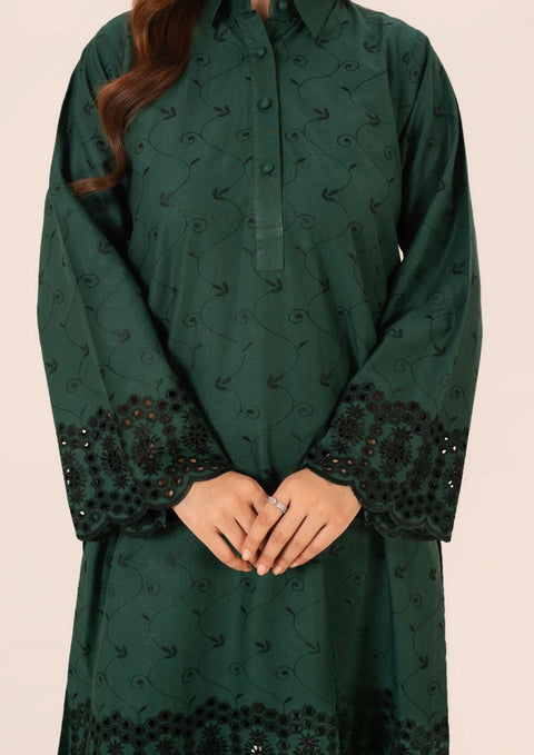 YoloPret - 2pc Schiffli Embroidered Cambric Bottle Green Set Rozana