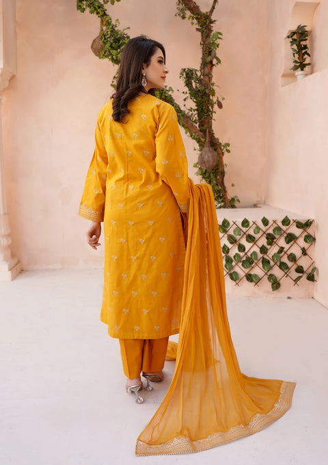 YoloPret - Stitched 3Pc Tilla Embroidered Rib Lawn with Embroidered Border Chiffon Dupatta JASHAN-S25-0031