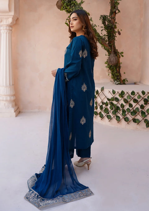 YoloPret - Stitched 3Pc Tilla Embroidered Lawn with Embroidered Border Chiffon Dupatta JASHAN-S25-0032