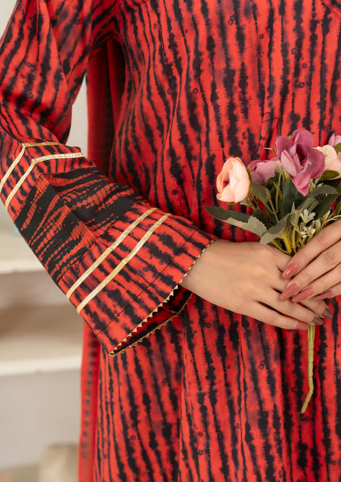 Yolopret - Stitched 3Pc Tie & Dye Digital Print Lawn With Sharara