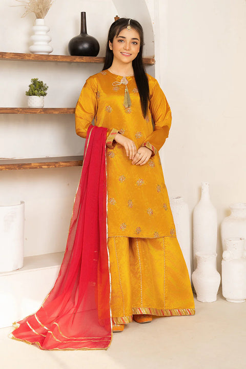Daisy Outfit - Hina 2 Pc Embroidered Yellow Katan Silk Festive/Party Wear