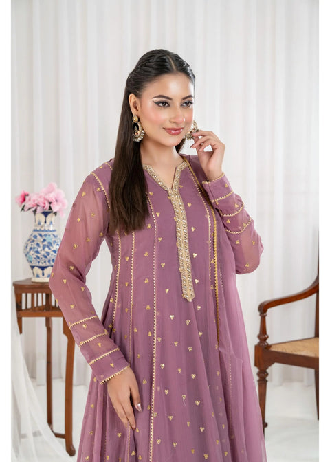 Feroza Tea Pink 3 Pc Stitched Naila Lavender Pakistani Dress