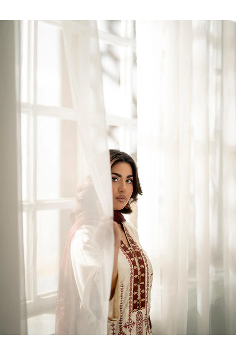 MEERAK - 3 Piece Beige Rose Pret Pakistani Dress