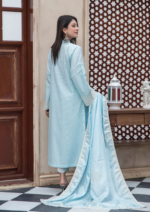 YoloPret - Stitched 3Pc Shiffli Embroidered with Block Printed Tissue Silk Dupatta JASHAN-S25-0069