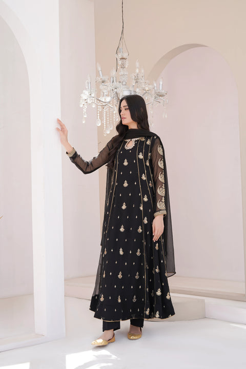 Ayesha Closet - Surtaal 3Pcs Pret Chiffon Embroidered Black