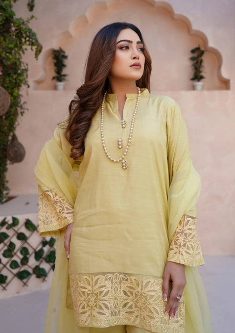 YoloPret - Stitched 3Pc Embroidered Raw Silk with Organza Embroidered Bordered Dupatta JASHAN-S25-00340