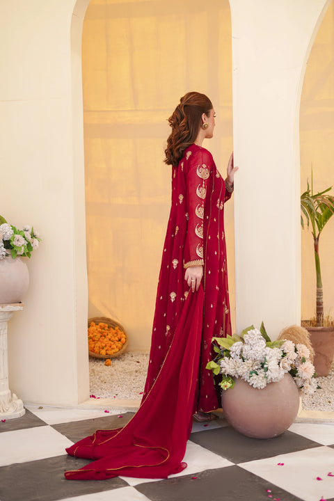 Ayesha Closet - Surtaal 3Pcs Pret Chiffon Embroidered Maroon