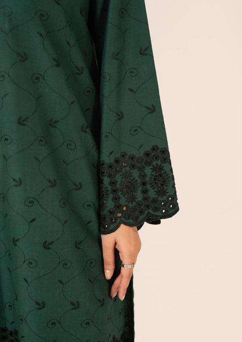 YoloPret - 2pc Schiffli Embroidered Cambric Bottle Green Set Rozana