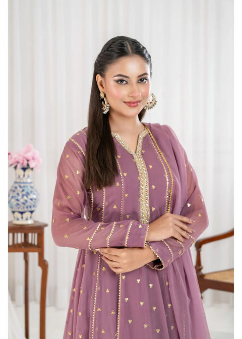 Feroza Tea Pink 3 Pc Stitched Naila Lavender Pakistani Dress