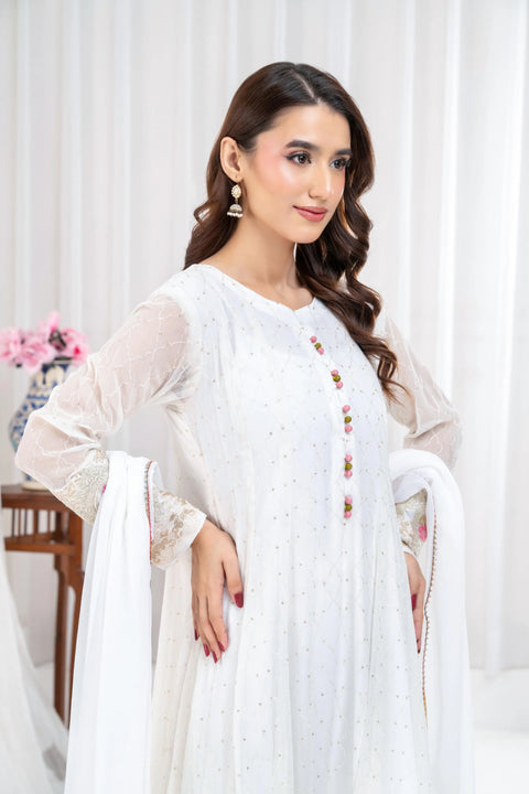 Ayesha closet - 3 pc stitched pari naz white pakistani dress