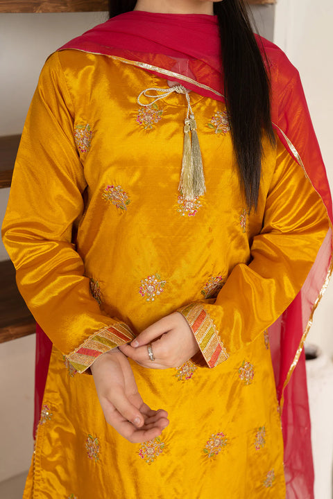 Daisy Outfit - Hina 2 Pc Embroidered Yellow Katan Silk Festive/Party Wear