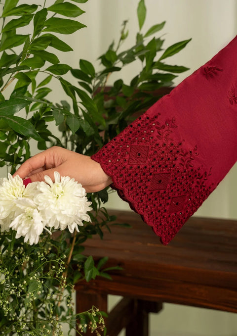 YoloPret - 2pc Schiffli Embroidered Cambric Maroon Set