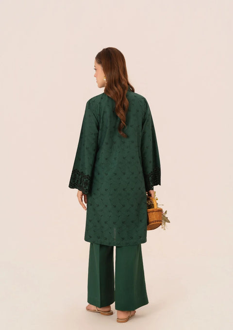 YoloPret - 2pc Schiffli Embroidered Cambric Bottle Green Set Rozana