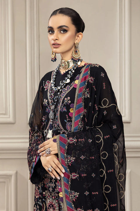 FARASHA Embroidered Chiffon stitched 3 Piece Suit - Dahlia