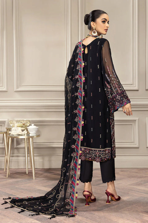 FARASHA Embroidered Chiffon stitched 3 Piece Suit - Dahlia