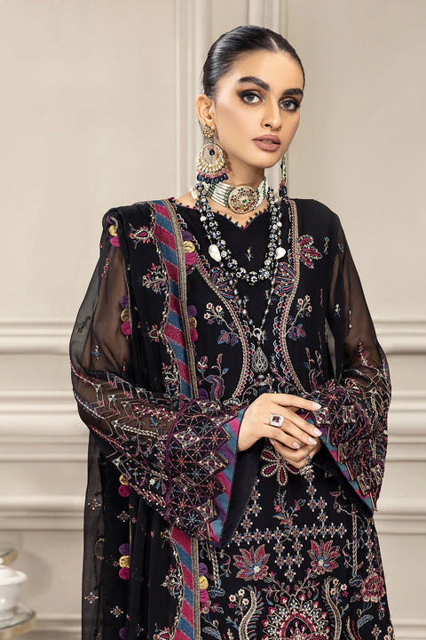 FARASHA Embroidered Chiffon stitched 3 Piece Suit - Dahlia
