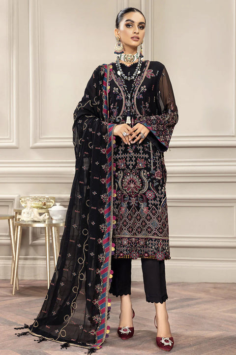 FARASHA Embroidered Chiffon stitched 3 Piece Suit - Dahlia