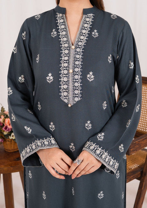 3pc Embroidered Silk Karandi with Embroidered Border Shawl Grey