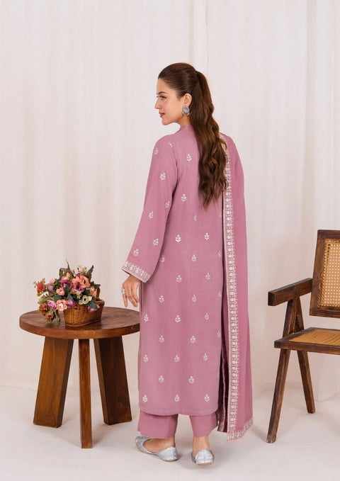 3Pc Embroidered Alpine Karandi With Embroidered Border Shawl Tea Pink
